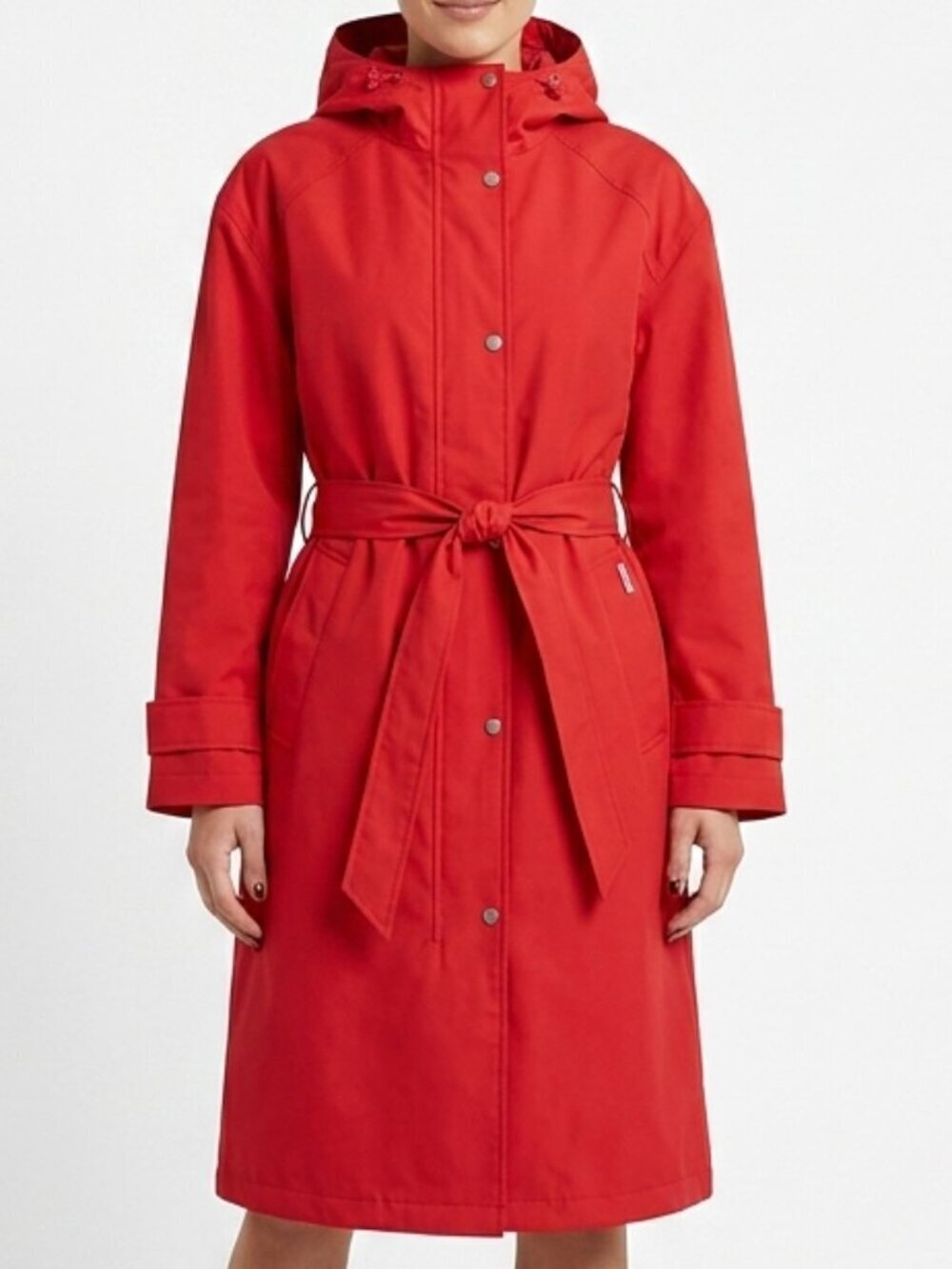 HUNTER Belted Insulated Hooded Long Trench Coat Red Chasseur Small NWT